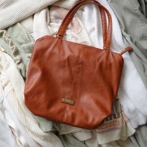 London Fog Brown Vegan Leather Tote Bag